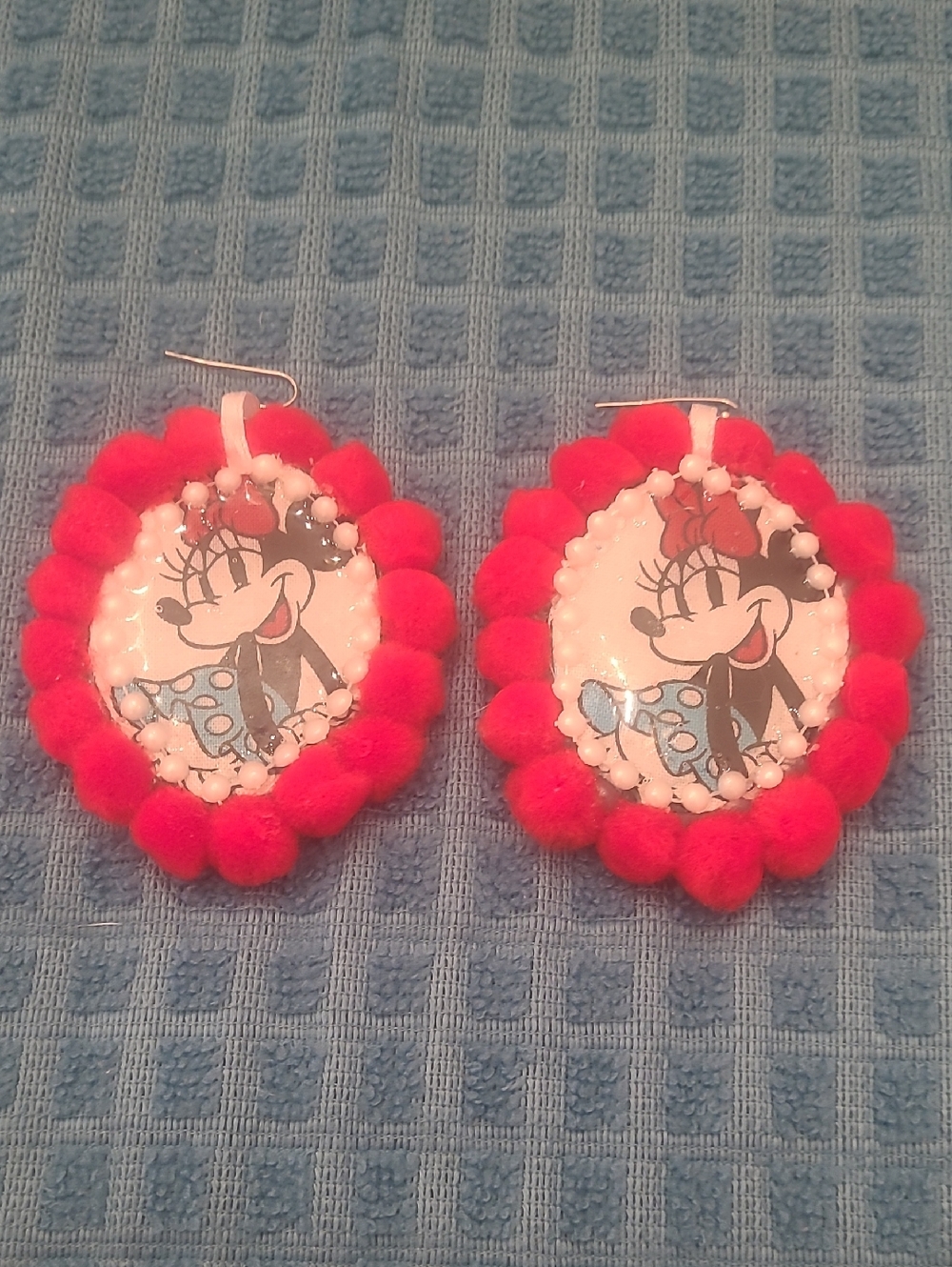 Red Minnie Mouse Pom Pom Drop Earrings